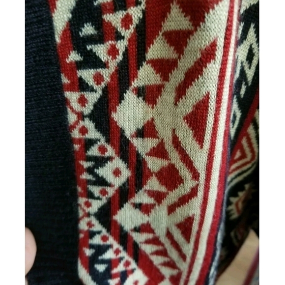Under Skies Aztec Tribal Dark Red Navy Blue Belted Open Cardigan Size M Boho - Picture 6 of 6